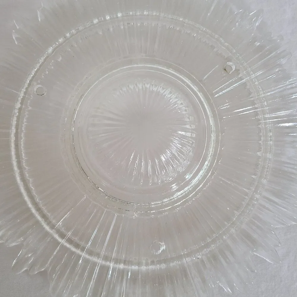 Vintage Art Deco Pressed Glass Starburst 3-Chain Ceiling Light Fixture Shade 9